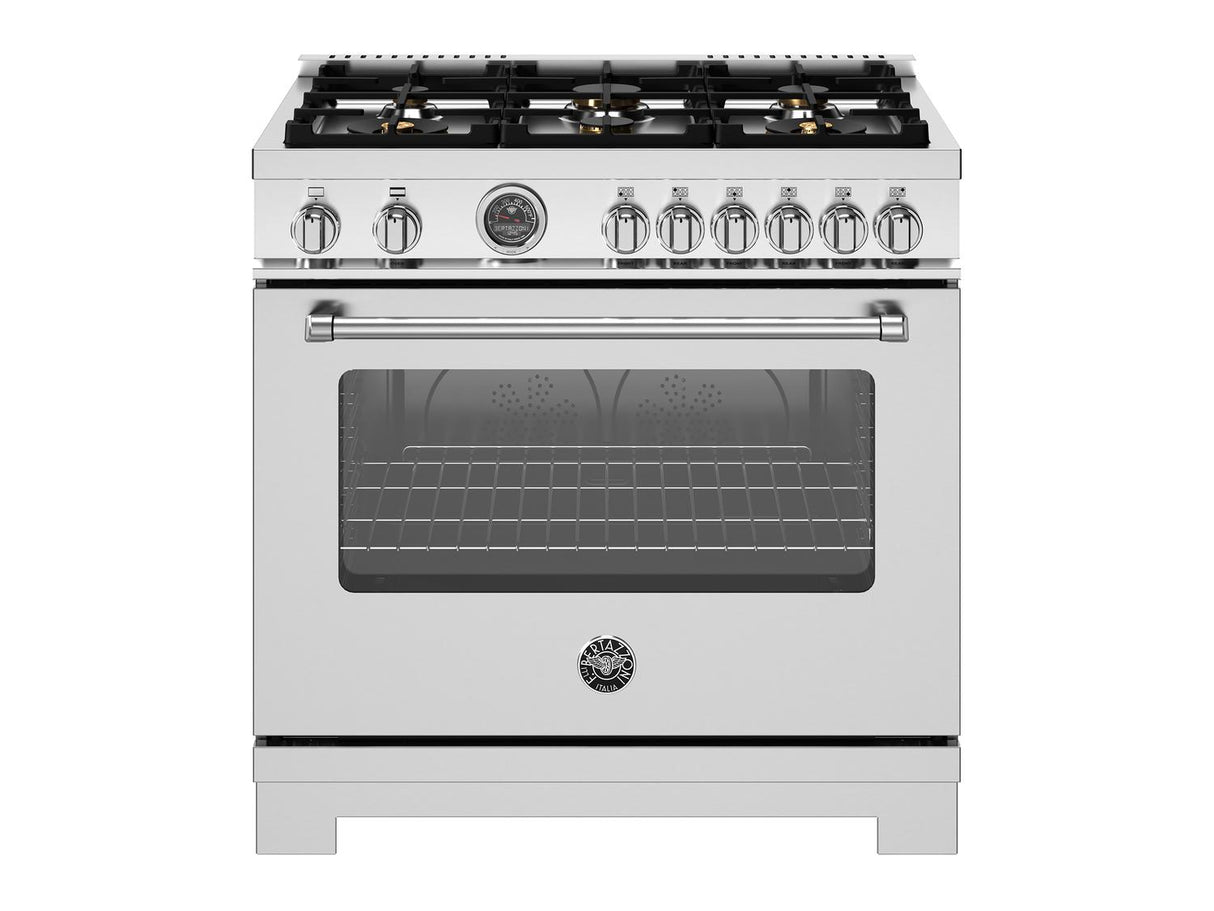 36 inch All Gas Range, 6 Brass Burners and Cast Iron Griddle Stainless Steel