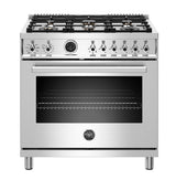 36 inch Dual Fuel Range, 6 Brass Burner, Electric Self-Clean Oven Stainless Steel