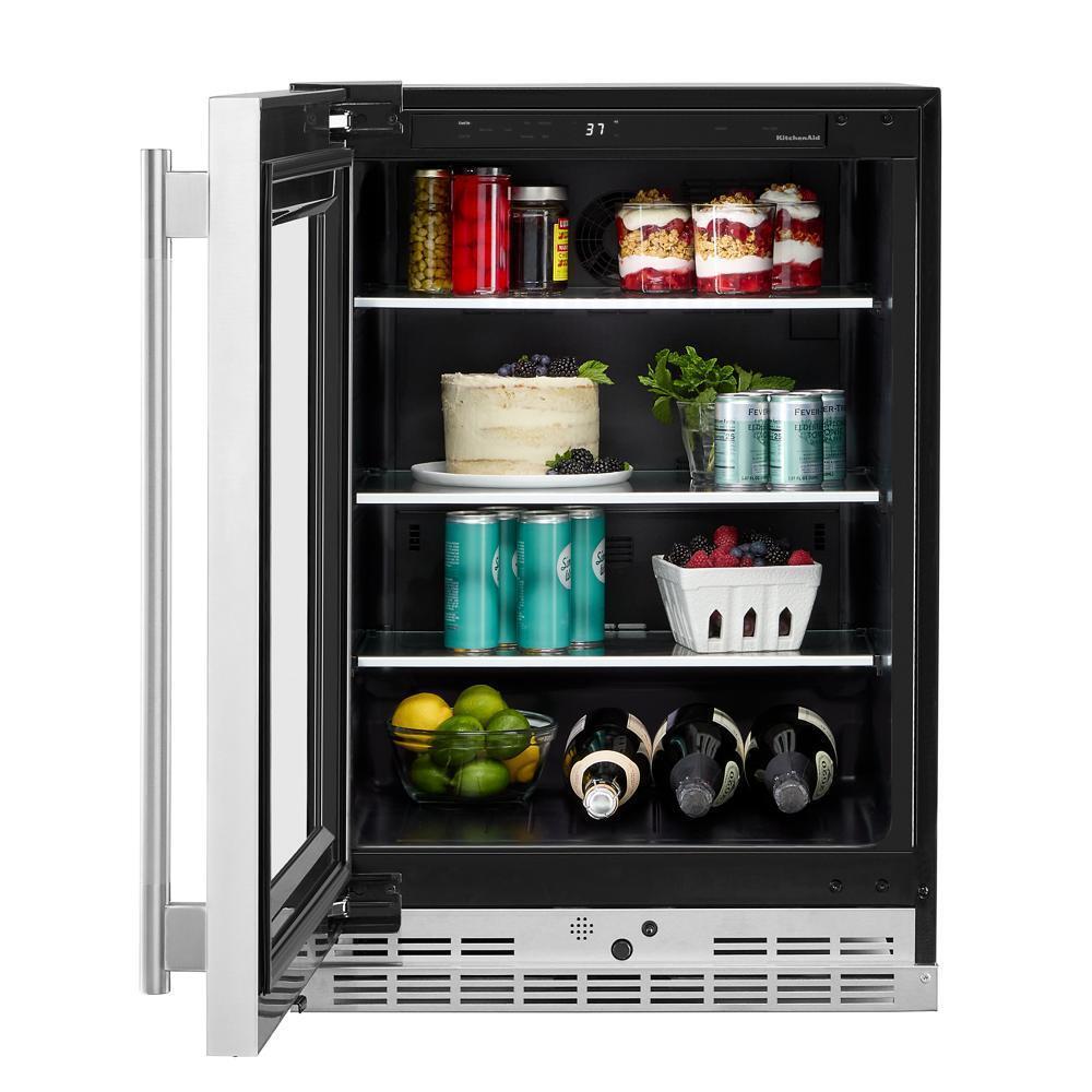 24" Undercounter Refrigerator with Glass Door and Shelves with Metallic Accents