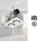 Broan-NuTone Two-Bulb Heater/Ventilation Fan 70 CFM, (2) 250W BR40 Infrared Bulbs, 4.0 Sones