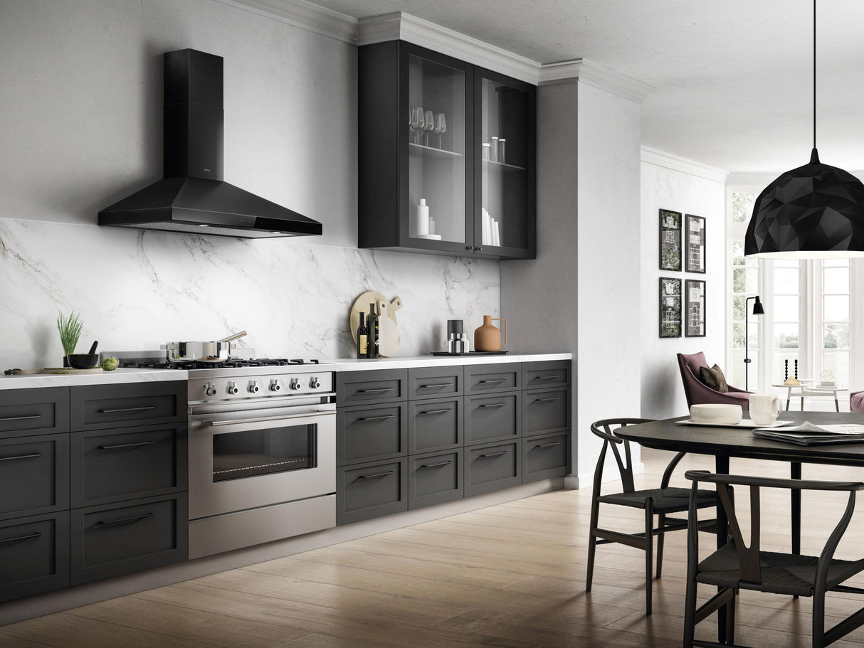 VARNA BLACK Wall Mount Range Hood 30" wide - 600CFM