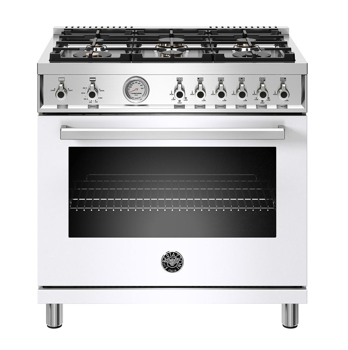 36 inch All Gas Range, 6 Brass Burners Bianco
