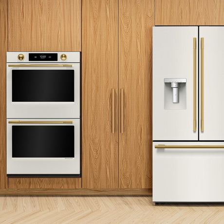 30 Cu. Ft. 36-Inch French Door Refrigerator with Exterior Water and Ice Dispenser and Wood-Look Sliding Tray in Porcelain White