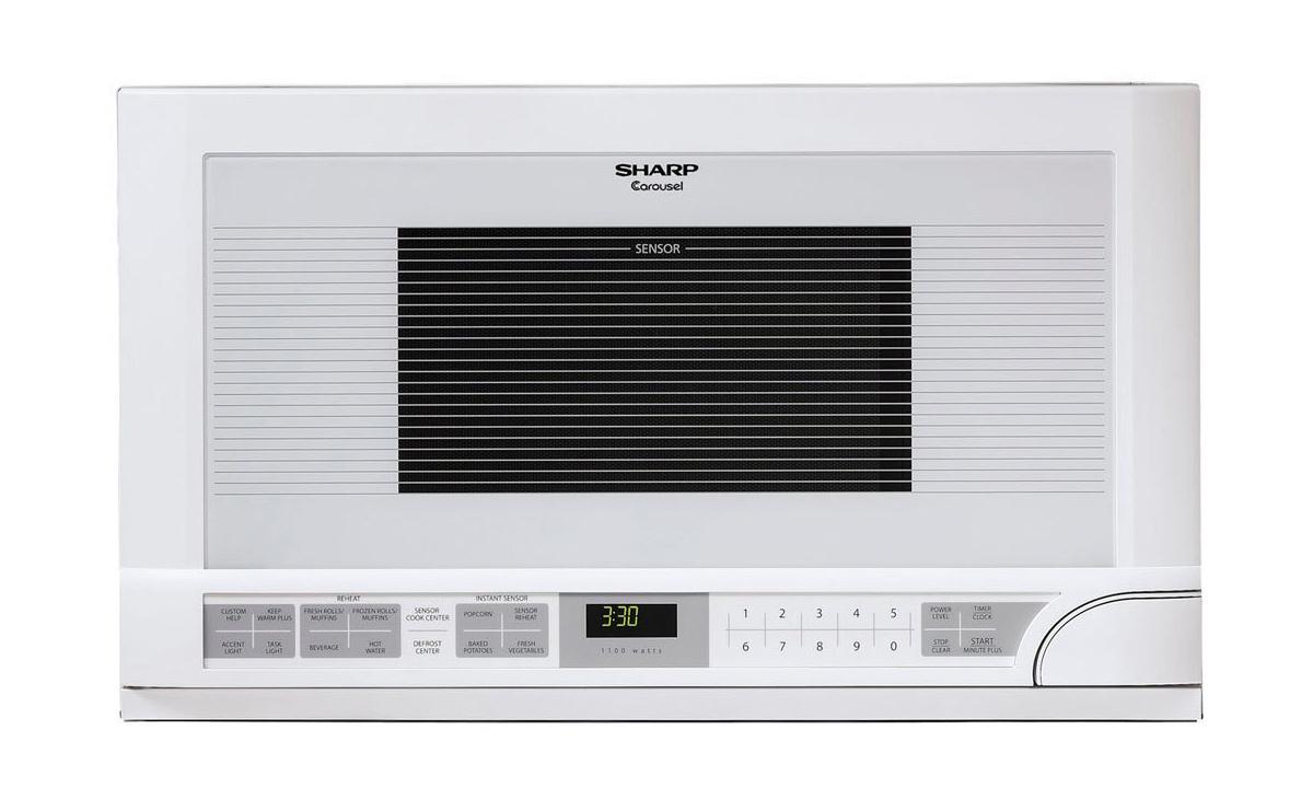 1.5 cu. ft. 1100W White Sharp Over-the-Counter Carousel Microwave Oven