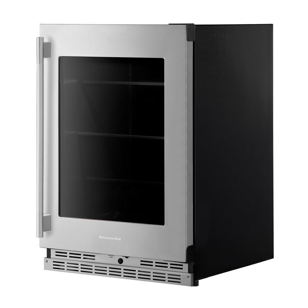 24" Undercounter Refrigerator with Glass Door and Shelves with Metallic Accents