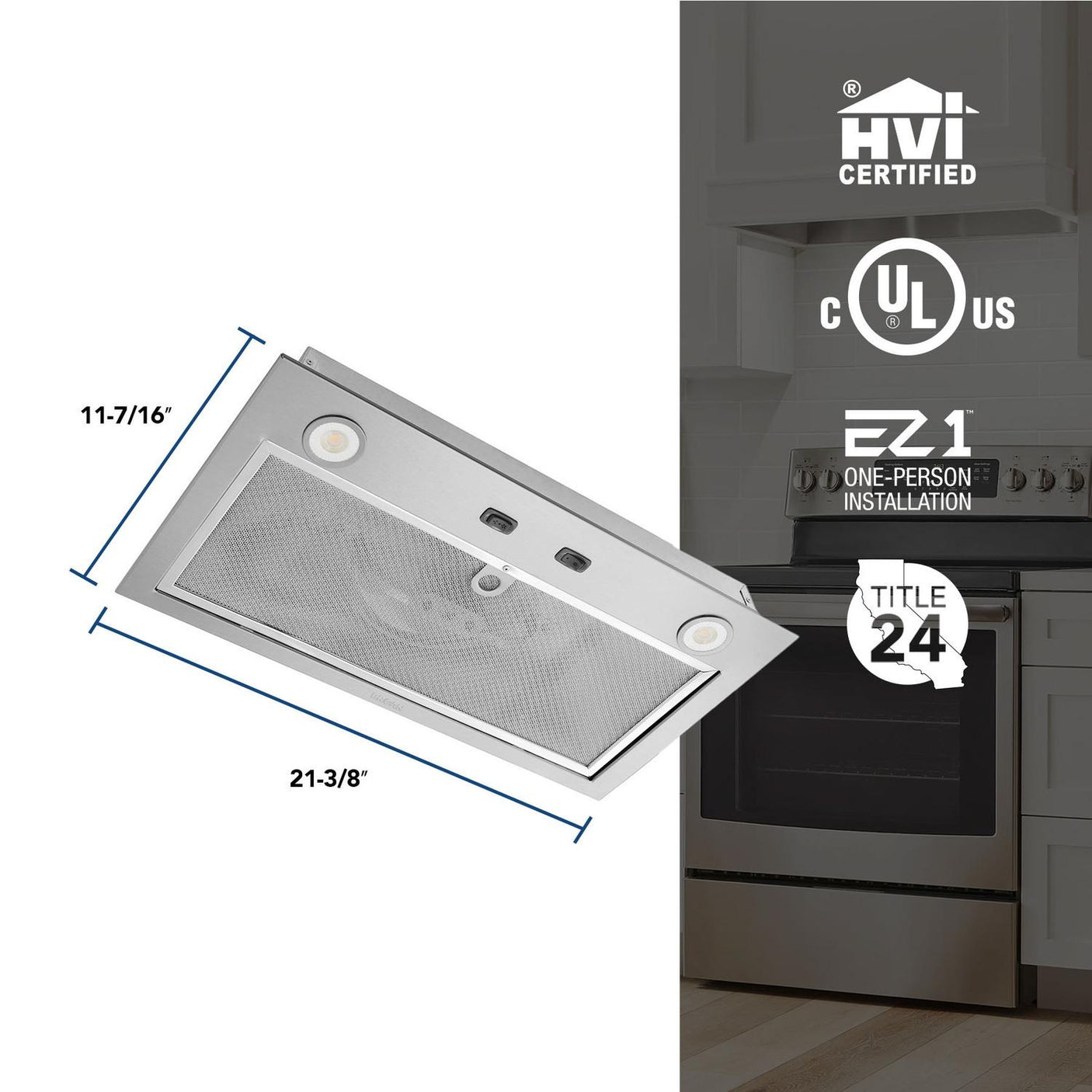 Broan® 21-Inch Custom Range Hood Power Pack Insert w/ Easy Install System, 300 Max Blower CFM, Stainless Steel