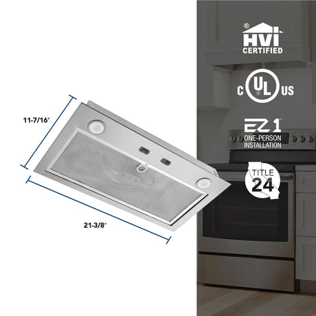 Broan® 21-Inch Custom Range Hood Power Pack Insert w/ Easy Install System, 300 Max Blower CFM, Stainless Steel