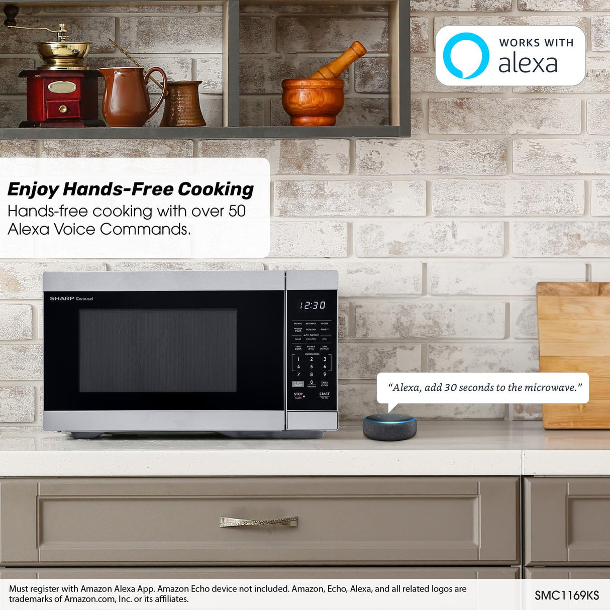 Sharp 1.1 cu. ft. 1000W Smart Stainless Steel Countertop Microwave Oven