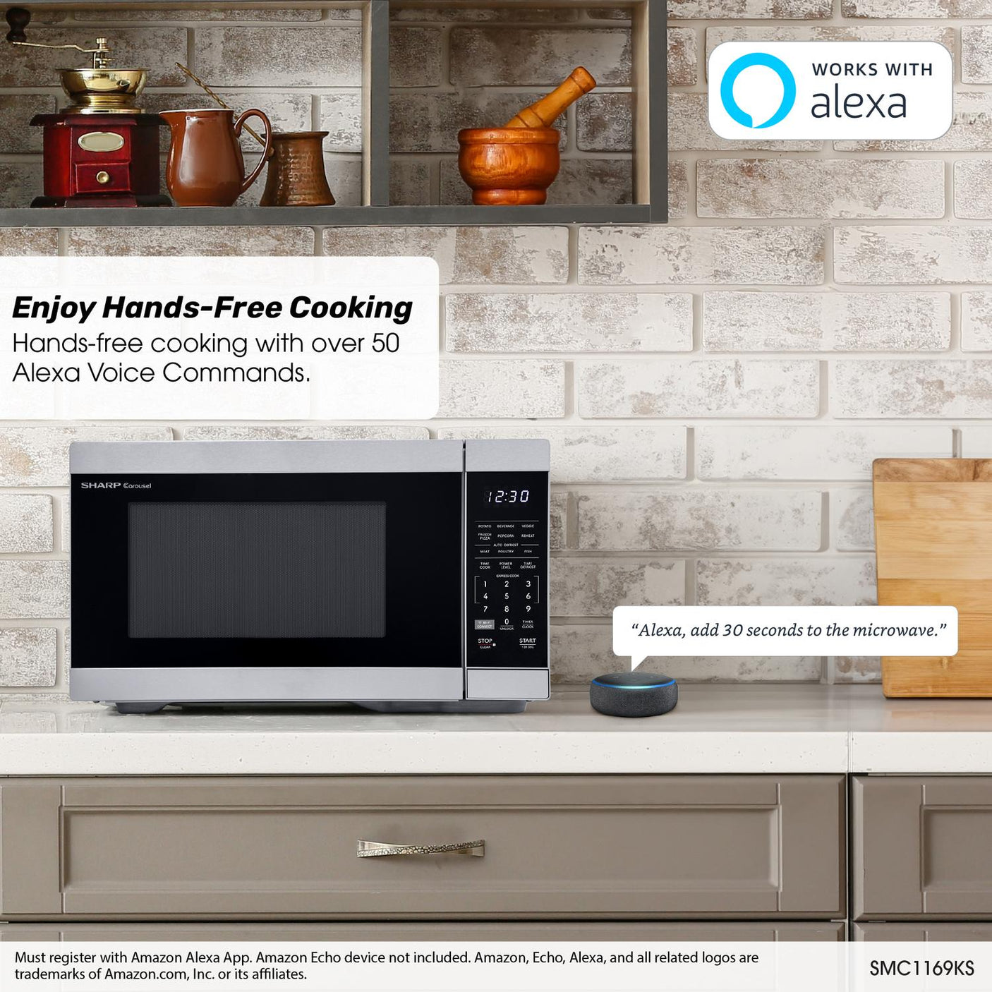 Sharp 1.1 cu. ft. 1000W Smart Stainless Steel Countertop Microwave Oven