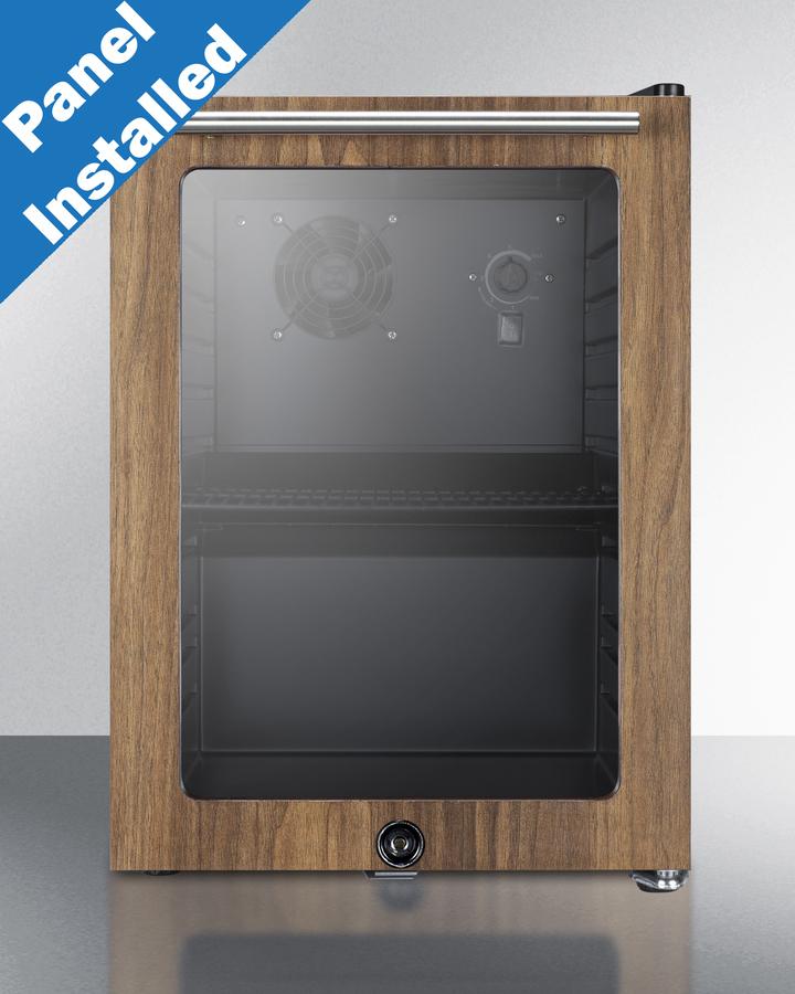 Compact Glass Door Beverage Center With Wood Trim