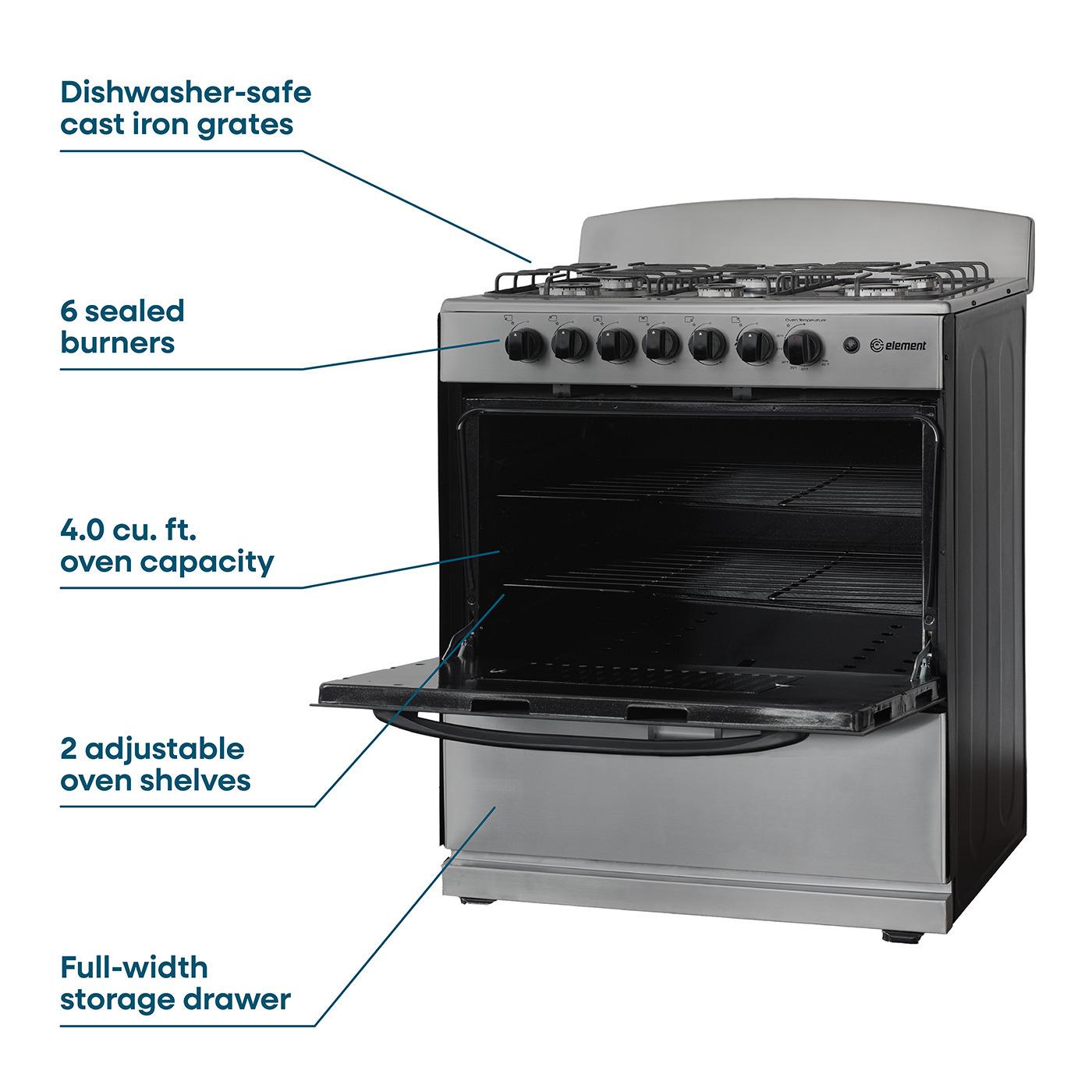 Element Electronics 4.0 cu. ft. 30", 6-Burner Gas Range (EEGR3A6MCCS)