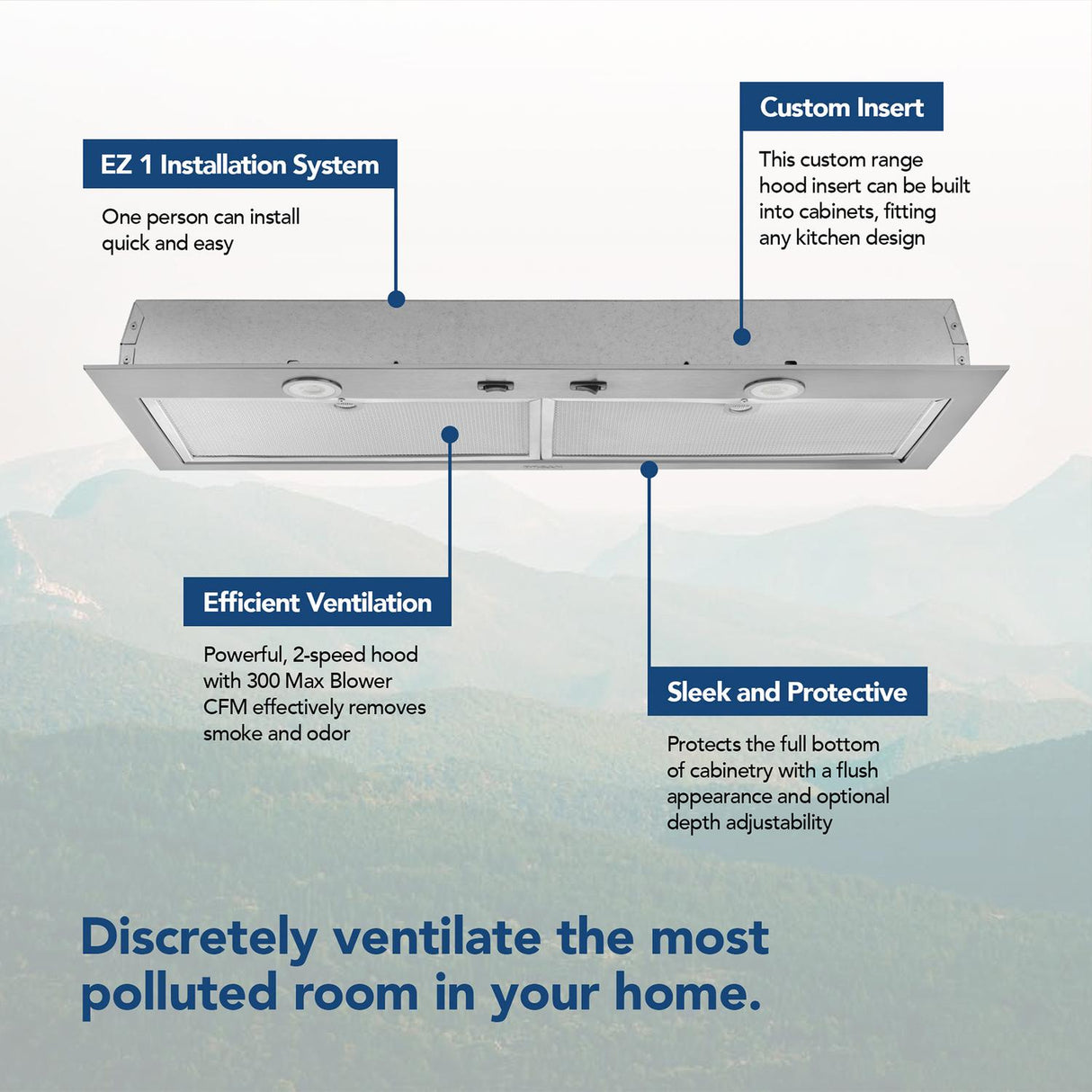 Broan® 24-Inch Built-In Power Pack Insert w/ Easy Install System, 300 Max Blower CFM, Stainless Steel