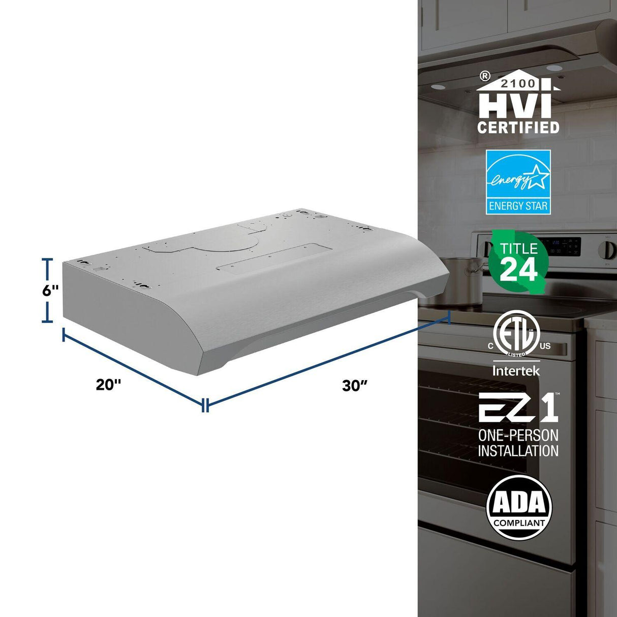 Alta 30-Inch 350 MAX Blower CFM 1.5 Sones Stainless Steel Range Hood