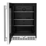 24" Undercounter Refrigerator with Glass Door and Shelves with Metallic Accents