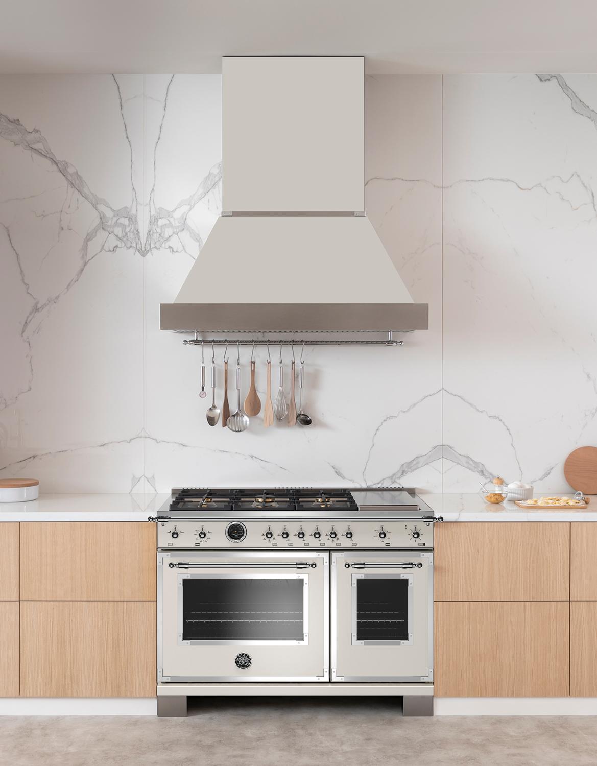 48 inch Dual Fuel Range, 6 Brass Burners and Griddle, Electric Self Clean Oven Avorio