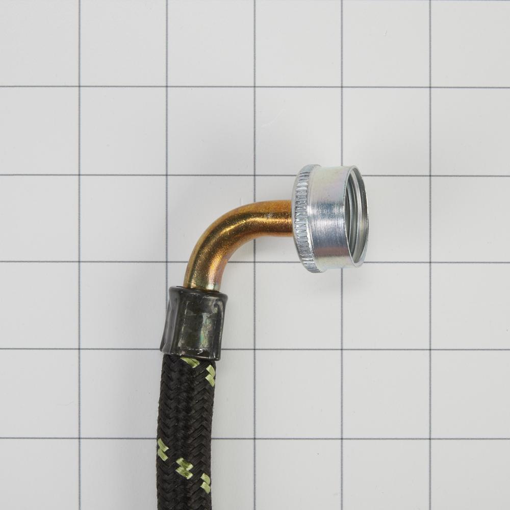 2' and 5' Black braided steam dryer hose kit with 90-degree elbow, Y-connector, and 5 washers - 1 pack