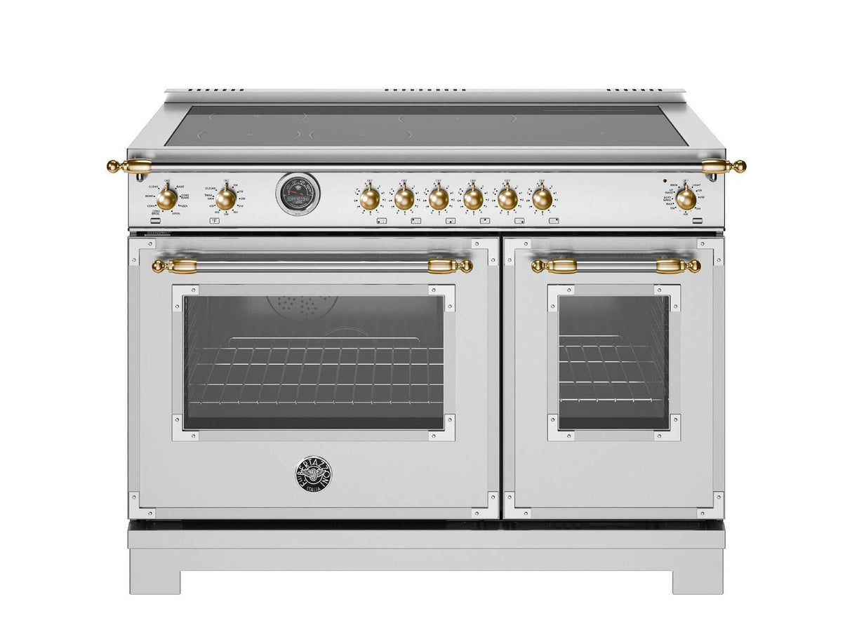 48 inch Induction Range, 6 Heating Zones and Cast Iron Griddle, Electric Self-Clean Oven - Gold Accents Stainless Steel