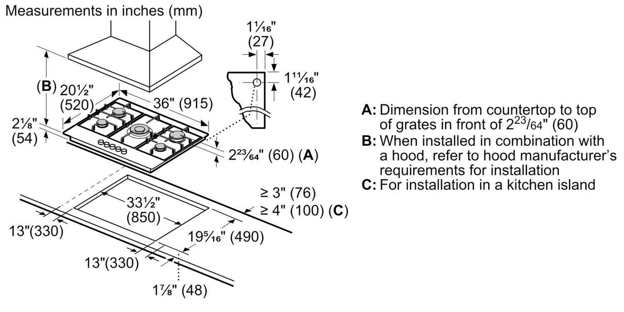 800 Series Gas Cooktop Stainless steel