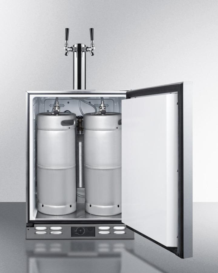 Outdoor Frost-free Beer Dispenser for Built-in Use, With Dual Tap System for Two 1/6 Kegs