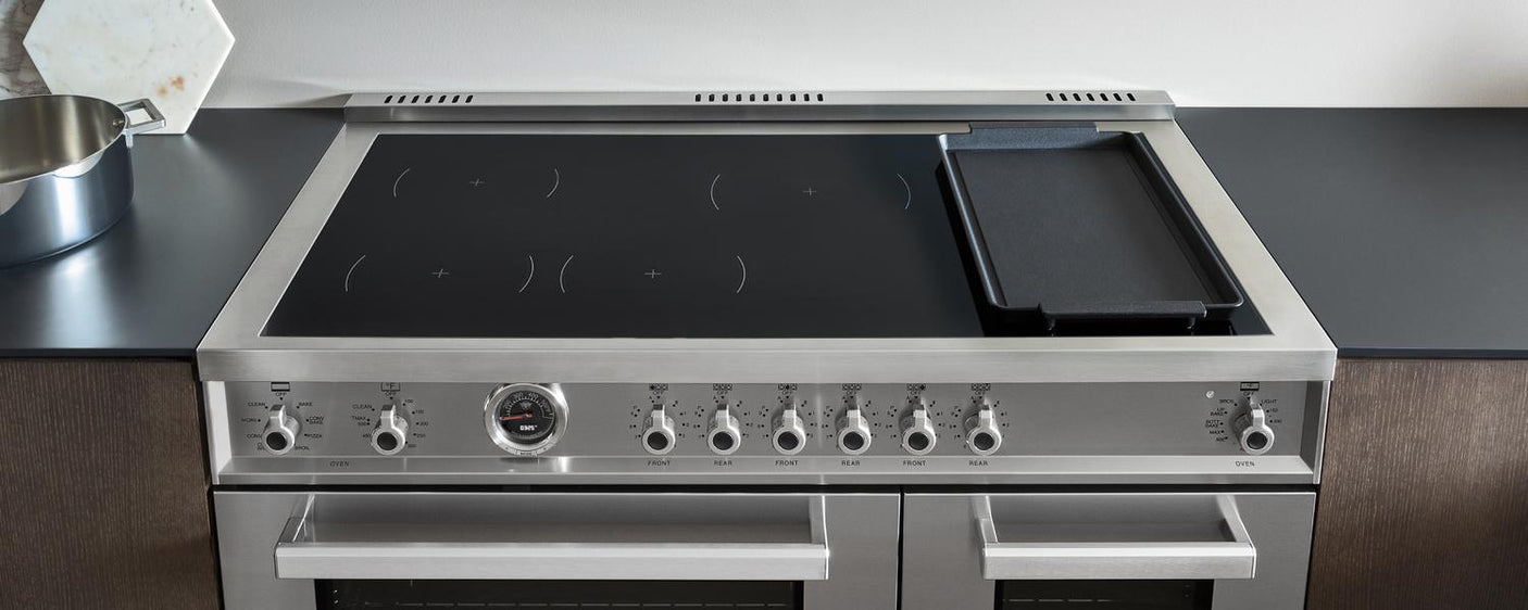48 inch Induction Range, 6 Heating Zones and Cast Iron Griddle, Electric Self-Clean Oven Carbonio