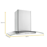 36" Modern Glass Island Mount Range Hood