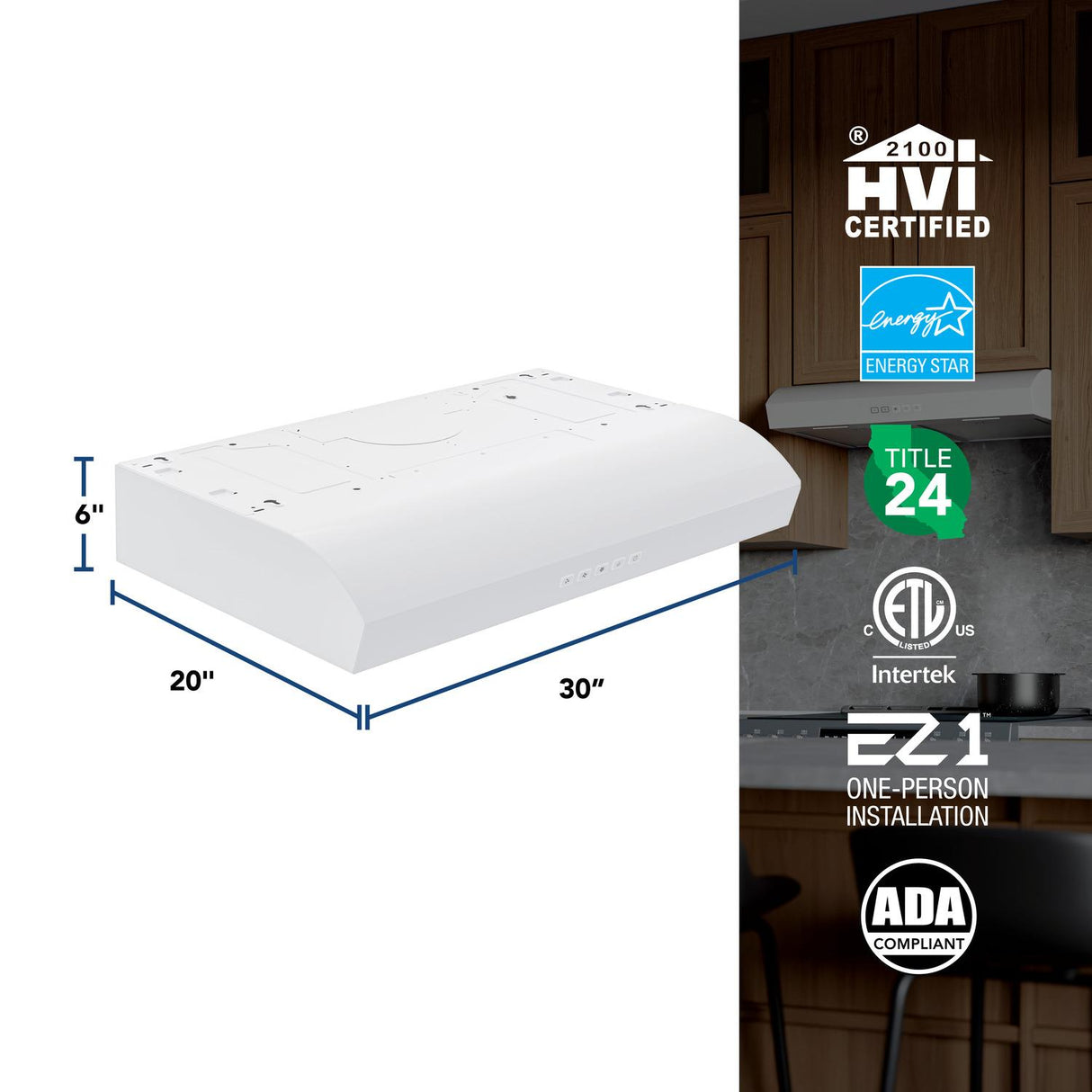 Broan-NuTone 30-Inch Under Cabinet Range Hood, ENERGY STAR, 350 Max Blower CFM, White