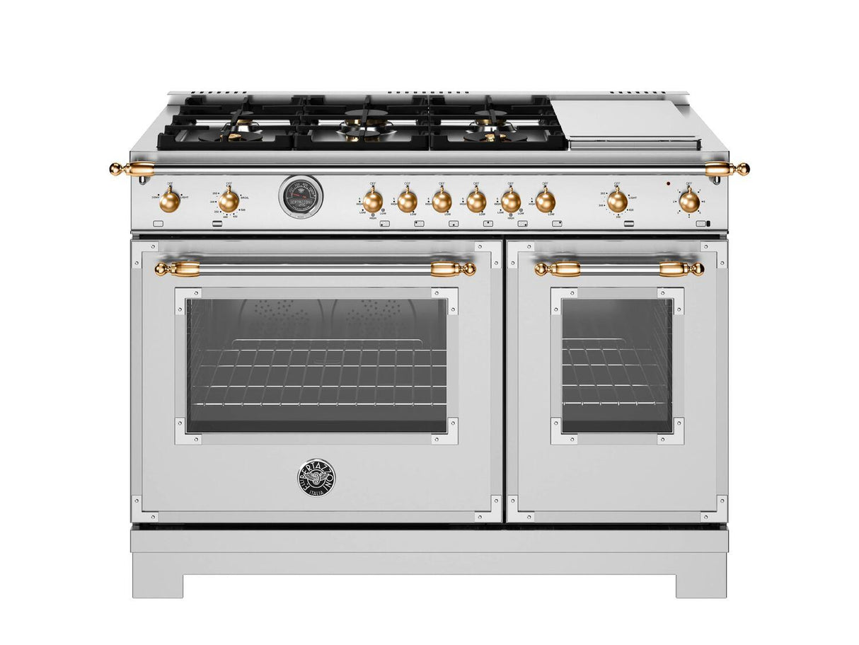 48 inch All-Gas Range 6 Brass Burner and Griddle - Gold Accents Stainless Steel