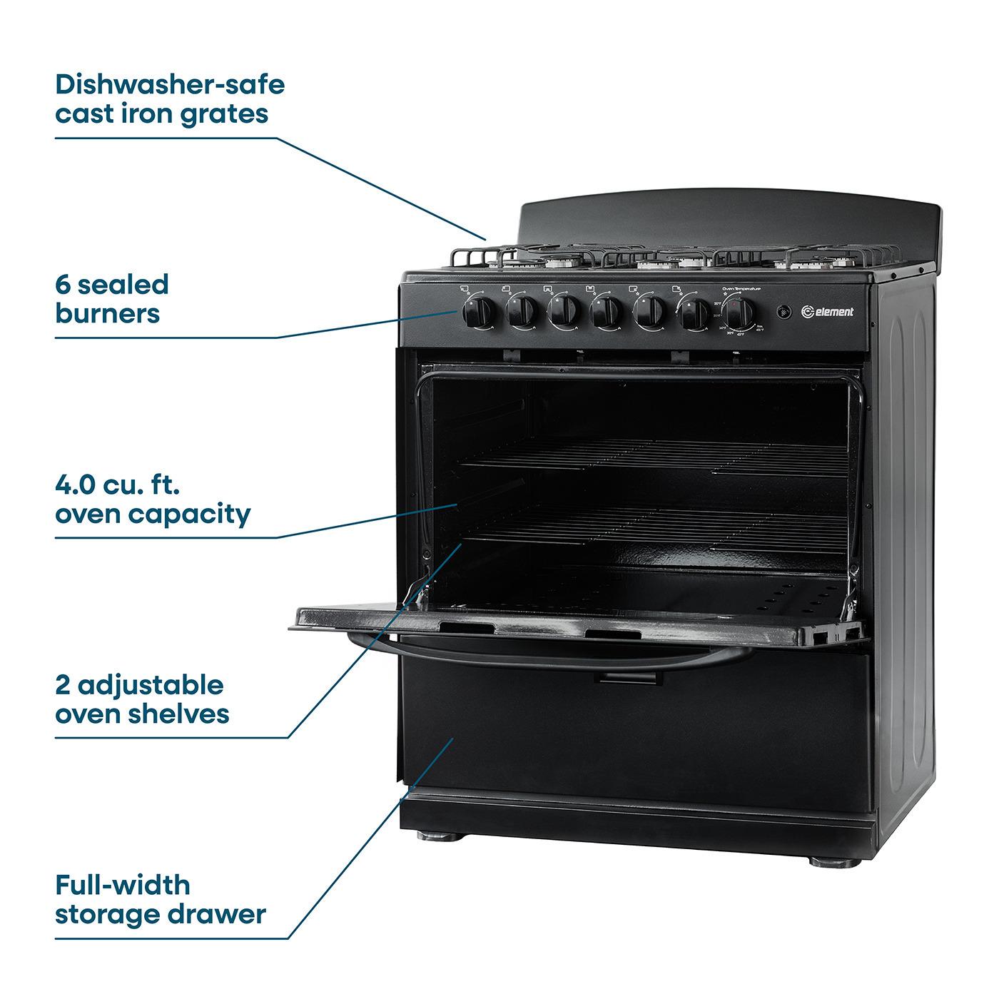 Element Electronics 4.0 cu. ft. 30", 6-Burner Gas Range (EEGR3A6MCCB)
