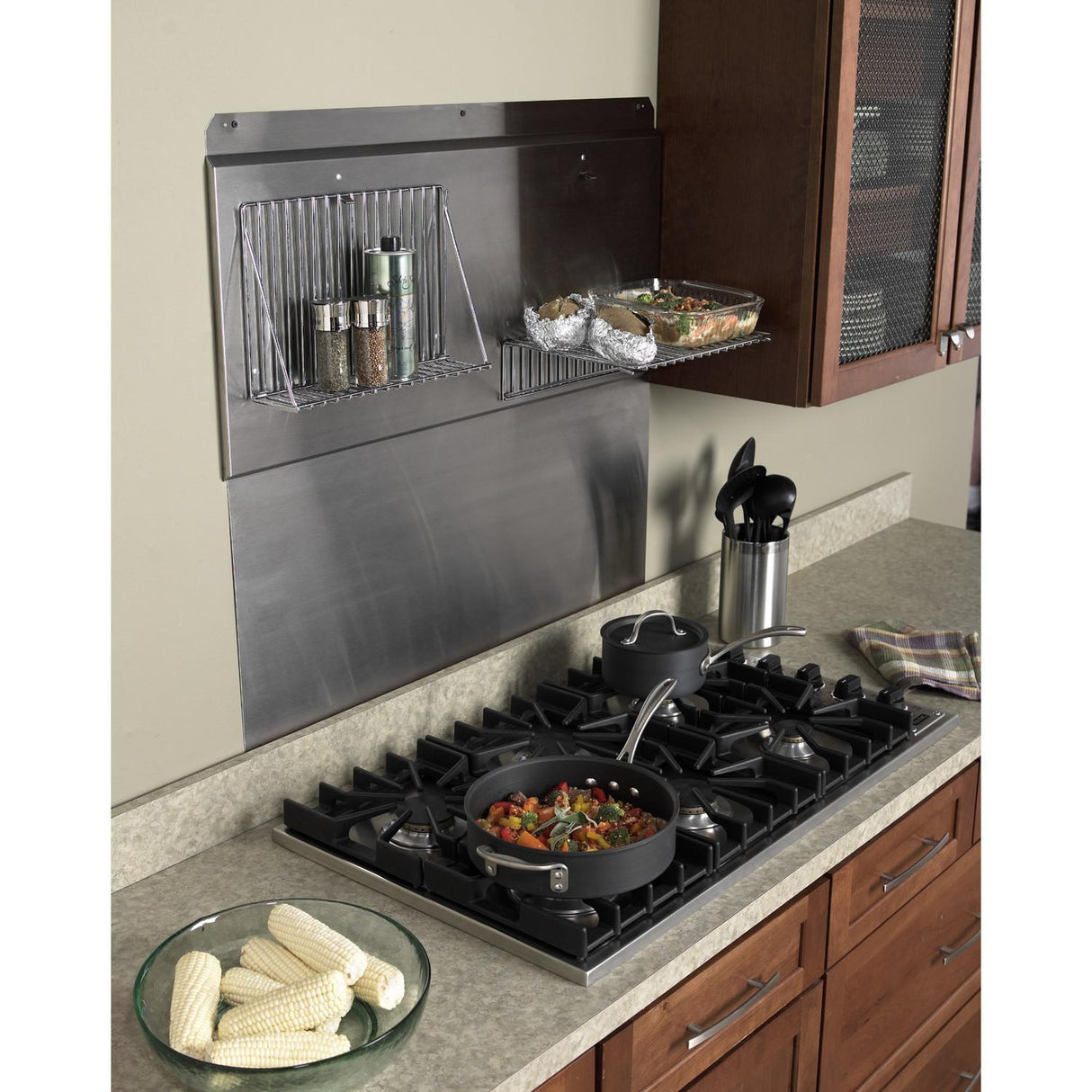 36-Inch Backsplash with shelves in Stainless Steel