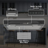Alta 30-Inch 350 MAX Blower CFM 1.5 Sones Black Stainless Range Hood