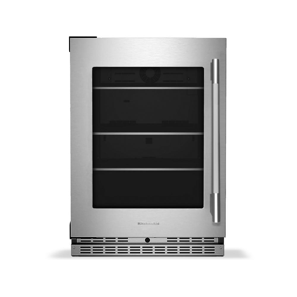 24" Undercounter Refrigerator with Glass Door and Shelves with Metallic Accents