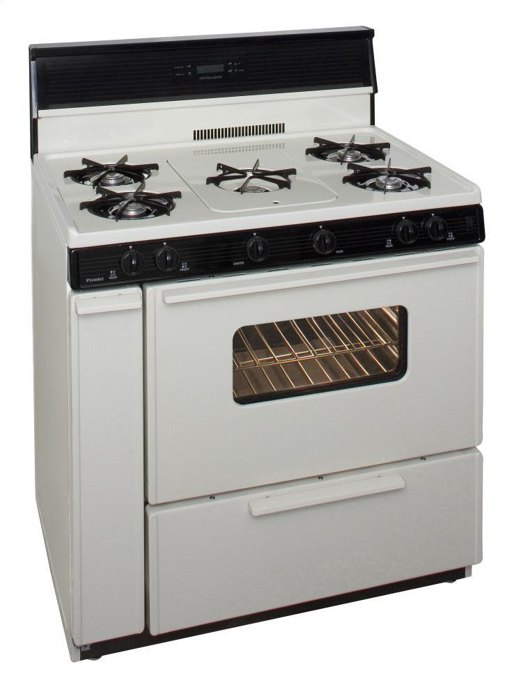 36 in. Freestanding Gas Range with 5th Burner and Griddle Package in Biscuit