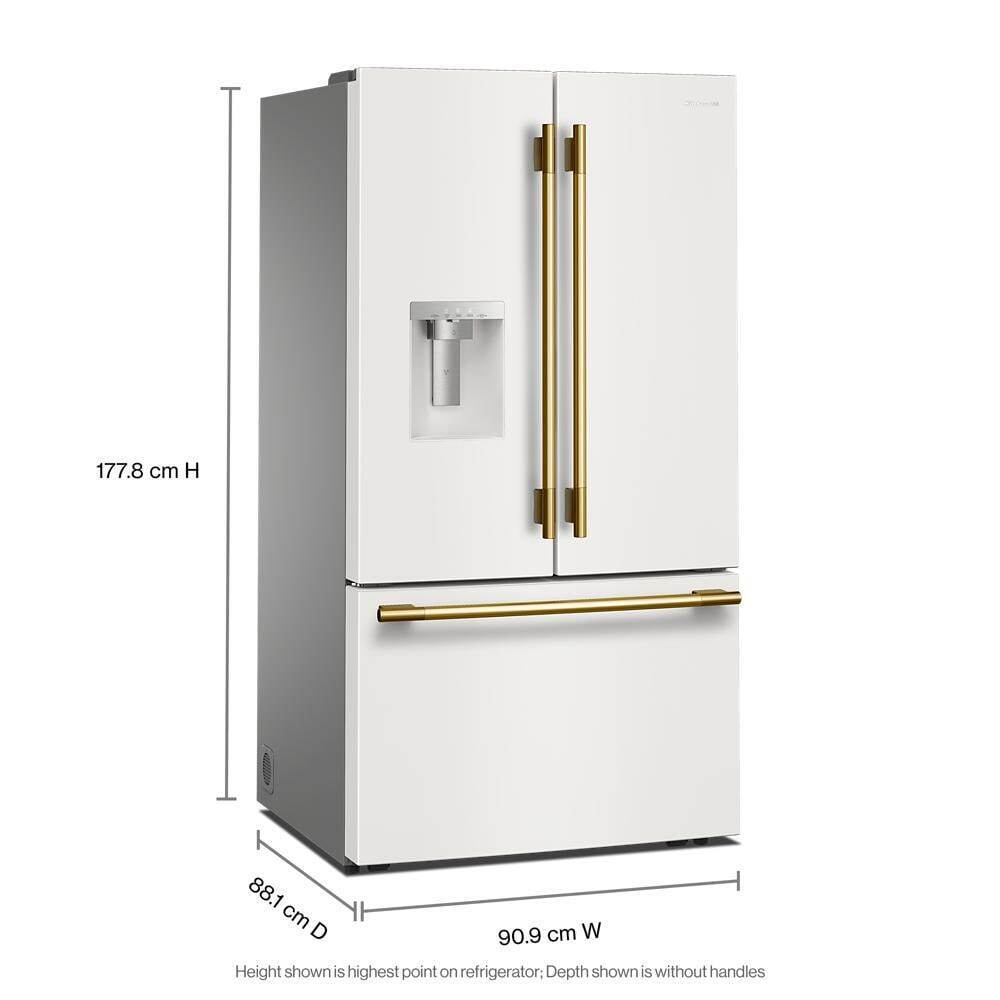 30 Cu. Ft. 36-Inch French Door Refrigerator with Exterior Water and Ice Dispenser and Wood-Look Sliding Tray in Porcelain White