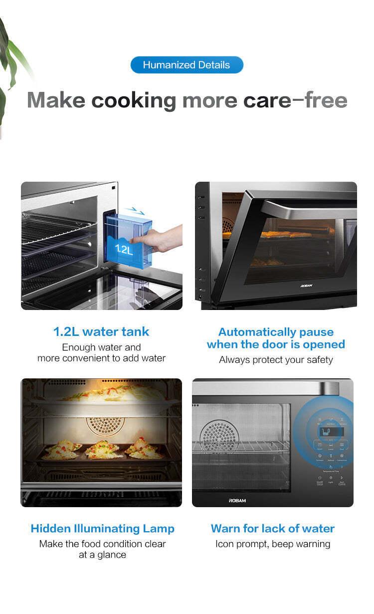 ROBAM ROBAM Portable Steam Oven 6-Slice Black Convection Toaster Oven with Rotisserie (1550-Watt)