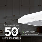 Glacier 30-Inch 490 MAX Blower CFM 1.0 Sones White Range Hood