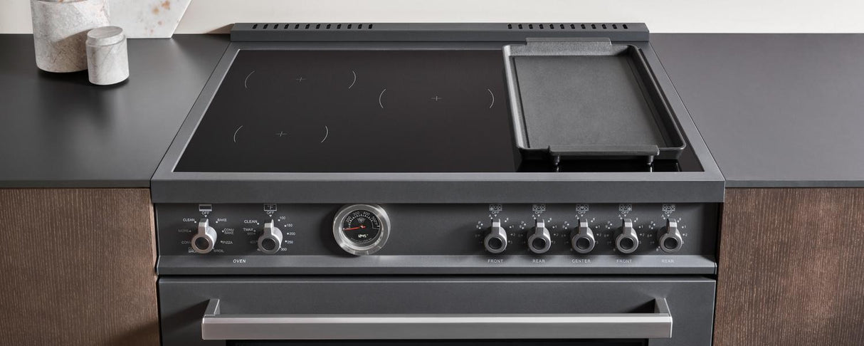 36 inch Induction Range, 5 Heating Zones and Cast Iron Griddle, Electric Self-Clean Oven Carbonio