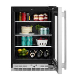 24" Undercounter Refrigerator with Glass Door and Shelves with Metallic Accents