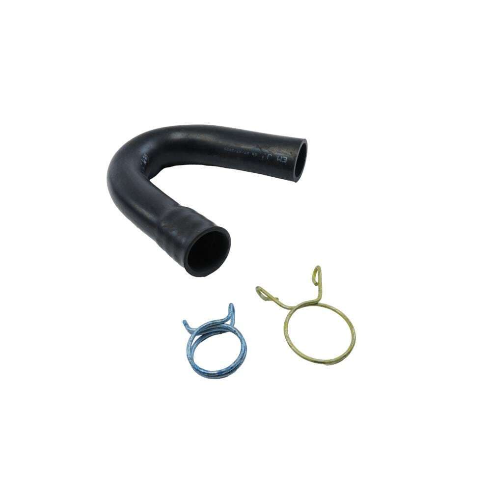 8' Black washer drain hose with molded and straight plastic fittings, U-shape rubber nozzle, and spring clamp - 1 pack
