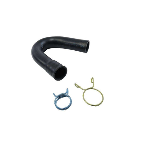 8' Black washer drain hose with molded and straight plastic fittings, U-shape rubber nozzle, and spring clamp - 1 pack