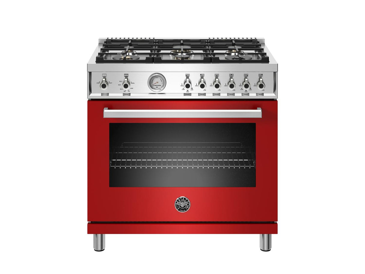 36 inch All Gas Range, 6 Brass Burners Rosso