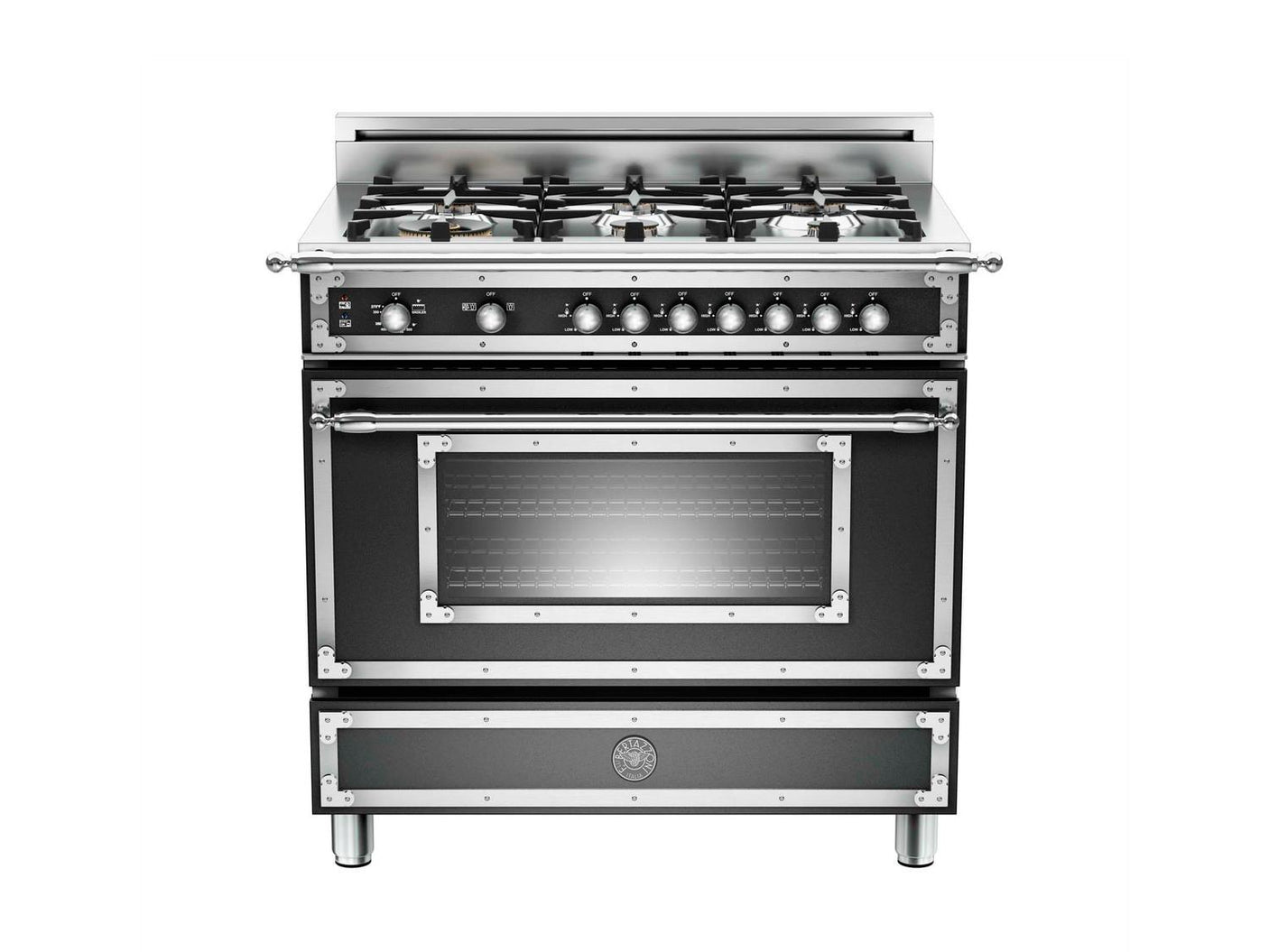36 inch All Gas Range, 6 Brass Burner Matt Black
