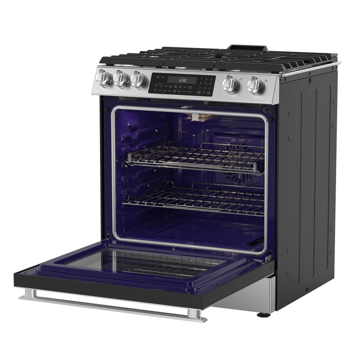 30 in. 5 Burner 6.1 cu. ft. Slide-in Gas Range with True European Convection