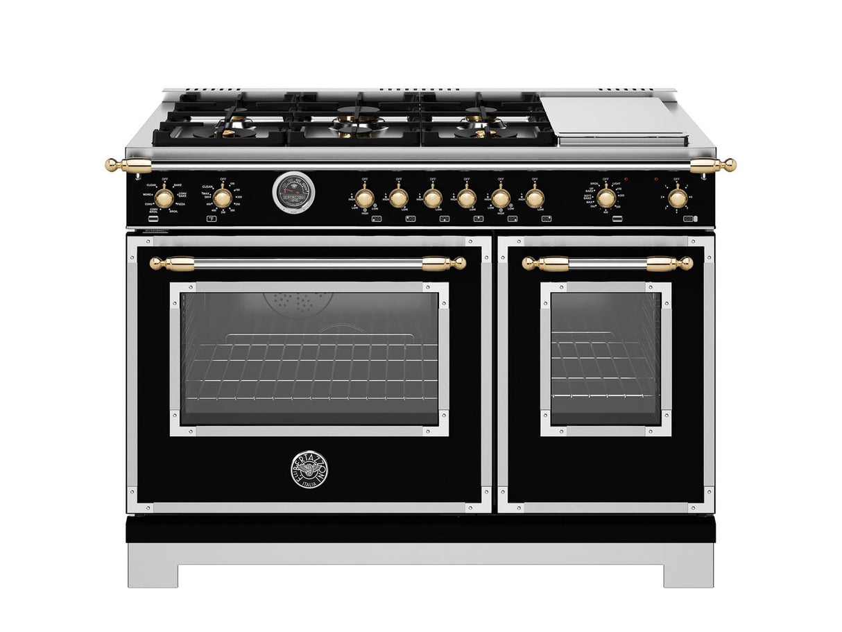 48" Heritage Series range - Electric self clean oven - 6 brass burners + griddle