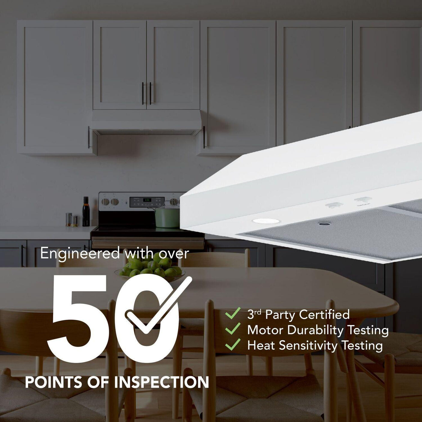 Glacier 42-Inch 350 MAX Blower CFM 1.5 Sones White Range Hood