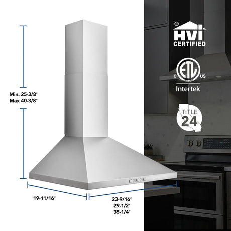Broan® 36-Inch Convertible Wall-Mount Pyramidal Chimney Range Hood, 450 Max CFM, Stainless Steel
