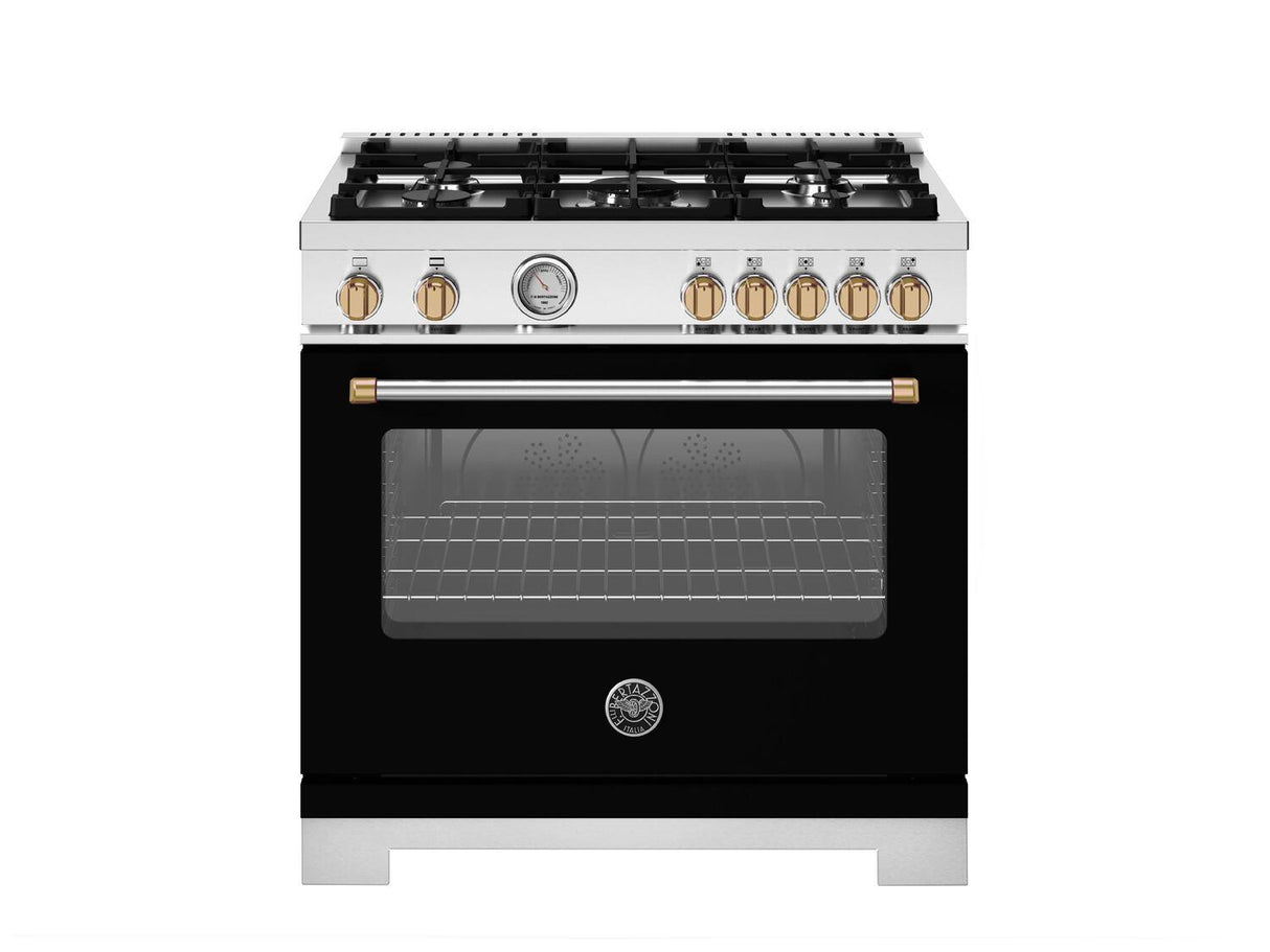 36 inch All Gas Range, 5 Burners - Gold Accents Bianco Matt