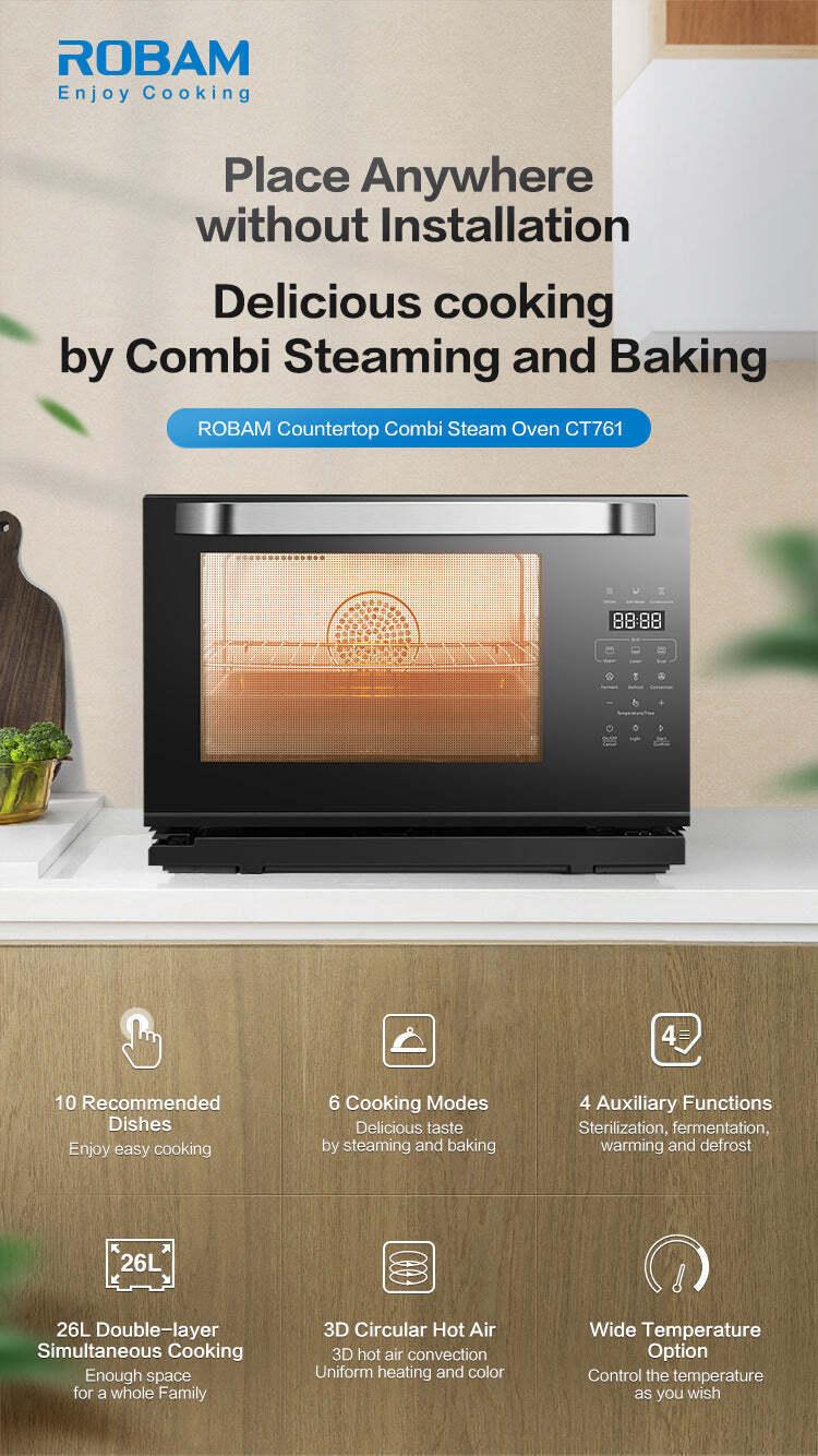 ROBAM ROBAM Portable Steam Oven 6-Slice Black Convection Toaster Oven with Rotisserie (1550-Watt)