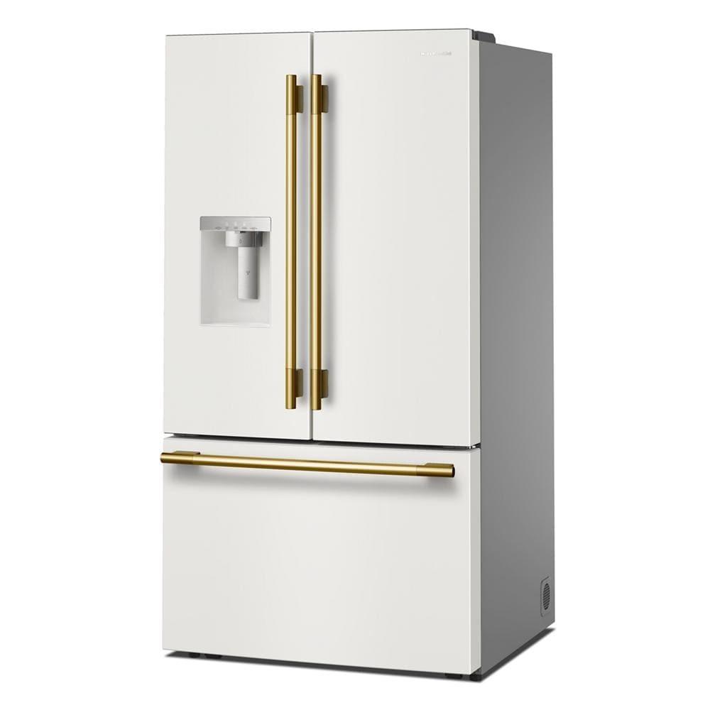 30 Cu. Ft. 36-Inch French Door Refrigerator with Exterior Water and Ice Dispenser and Wood-Look Sliding Tray in Porcelain White