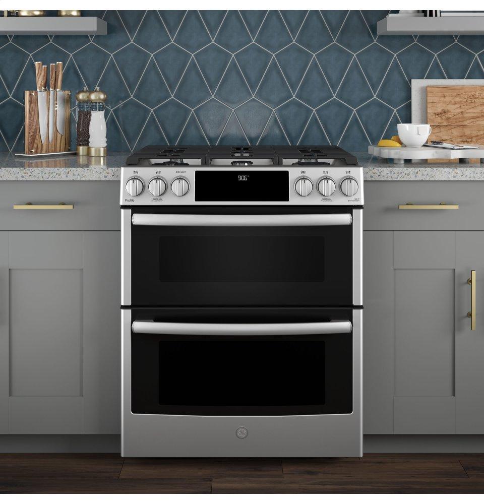 GE Profile™ 30" Smart Slide-In Front-Control Gas Double Oven Convection Range