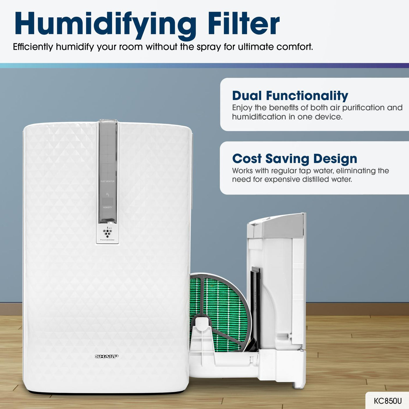 Sharp Plasmacluster Ion Air Purifier with True HEPA + Humidifier for Medium Rooms